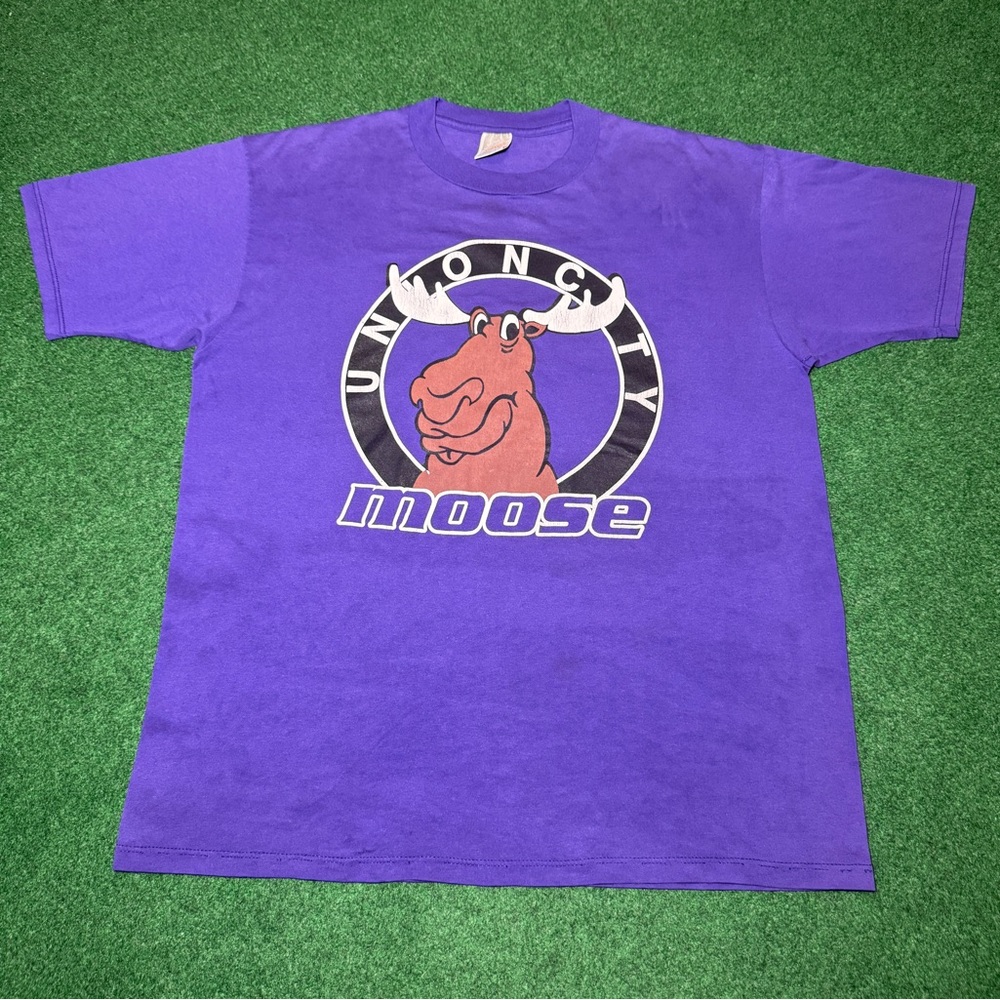 Vintage Minnesota Moose Union City Purple XL RARE 90s Hockey T Shirt
